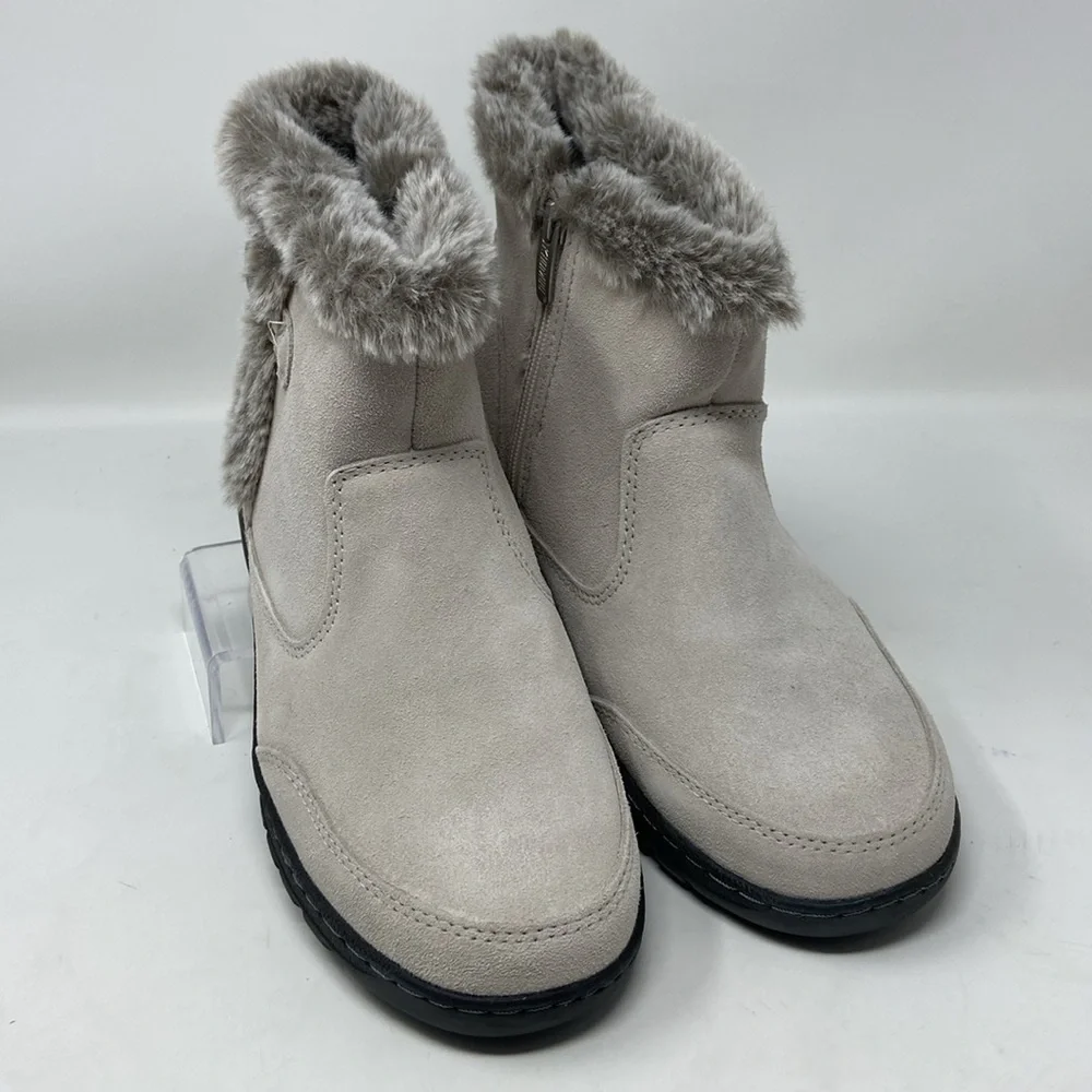 NTW Khombu “Iris” Ankle Winter Boots Cream Genuine Suede Faux Fur Lining